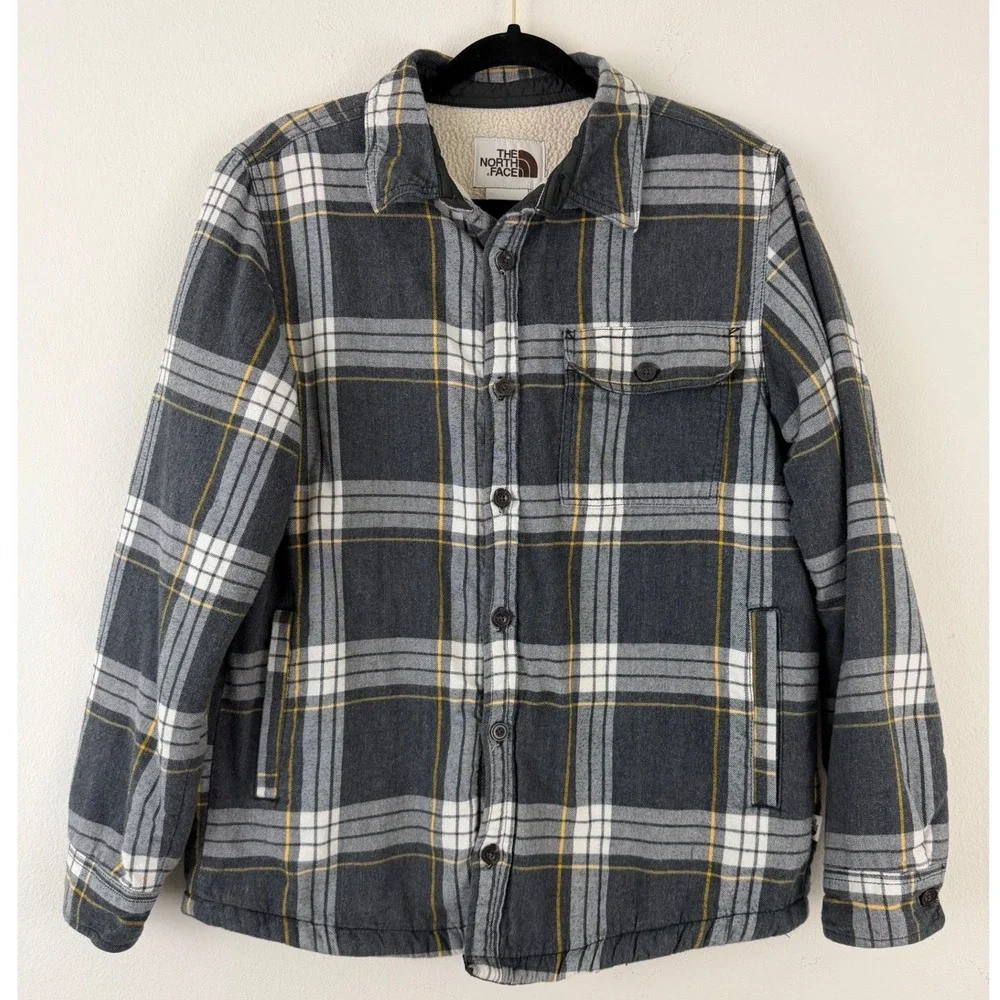 The North Face Campshire Shirt Jacket Mens Medium Plaid Flannel Sherpa Shacket